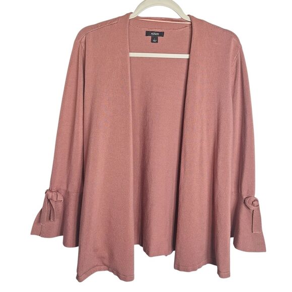 Alfani Sweaters - Alfani Open Front Cardigan Long Sleeve Slit Bell Cuff Bow Tie Large Rose Pink